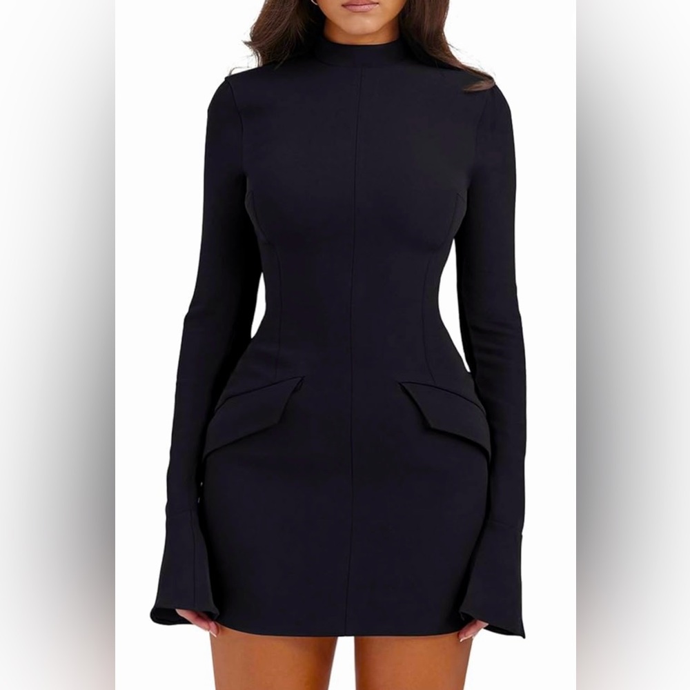 Sophisticated Black Long Sleeve Mini Dress